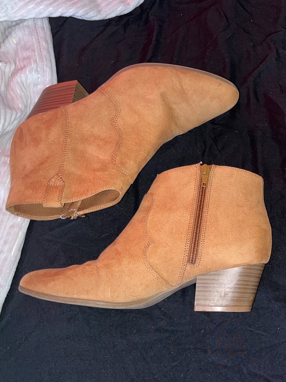 Old Navy Tan Suede Ankle Booties with Side Zip
